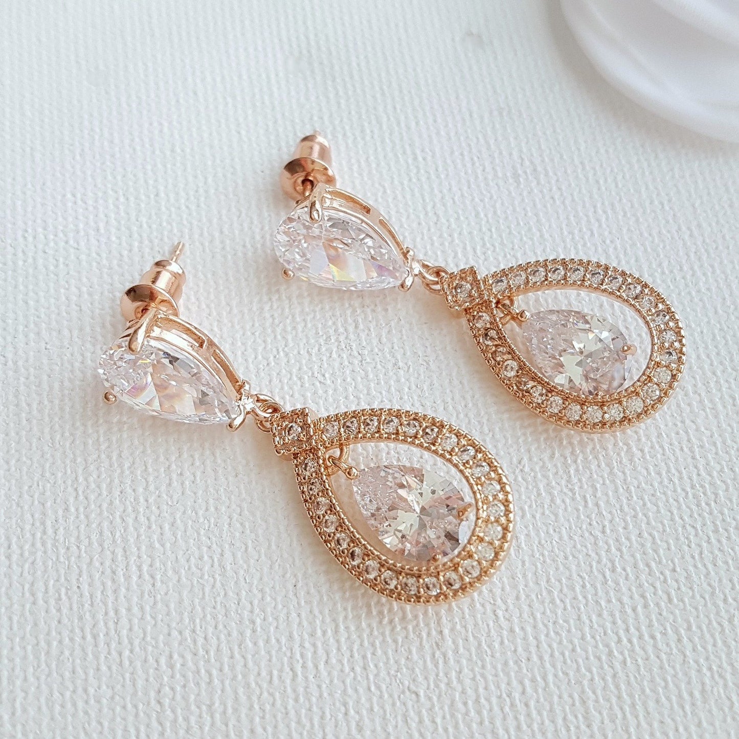 Rose Gold Crystal Drop Earrings- Sarah - PoetryDesigns