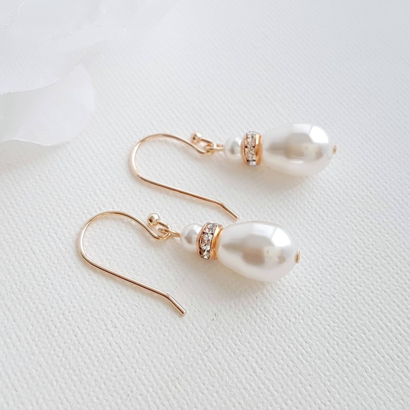 Simple Drop Earrings in Rose Gold for Weddings- June - PoetryDesigns