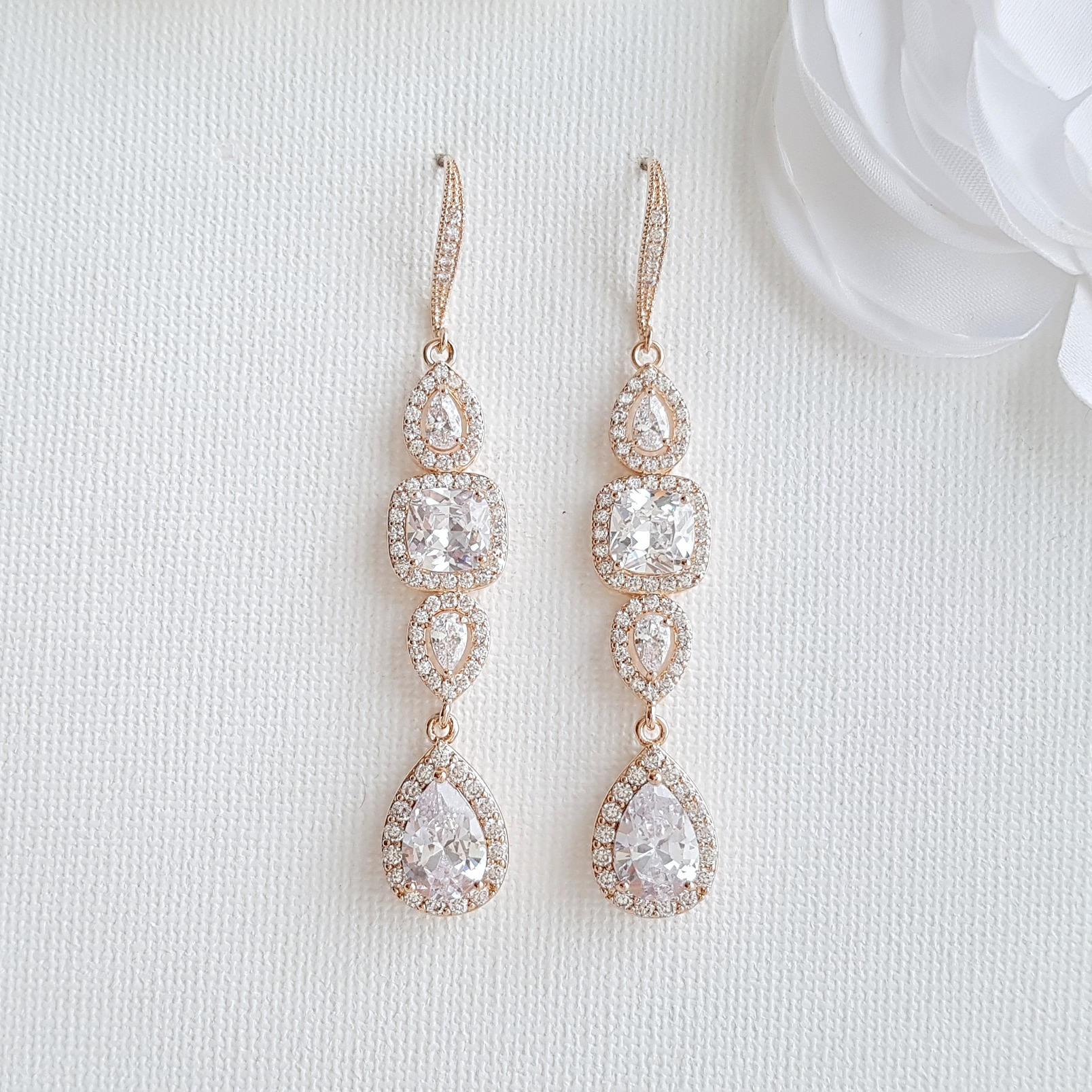 Cubic Zirconia Drop Earrings for Weddings- Gianna - PoetryDesigns