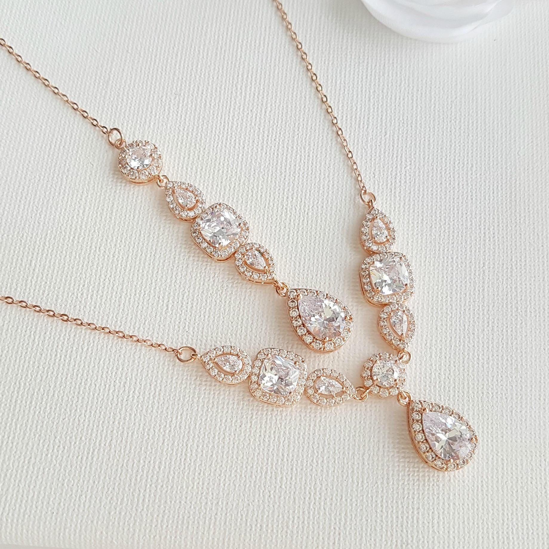 Rose Gold Crystal Backdrop Necklace- Gianna - PoetryDesigns