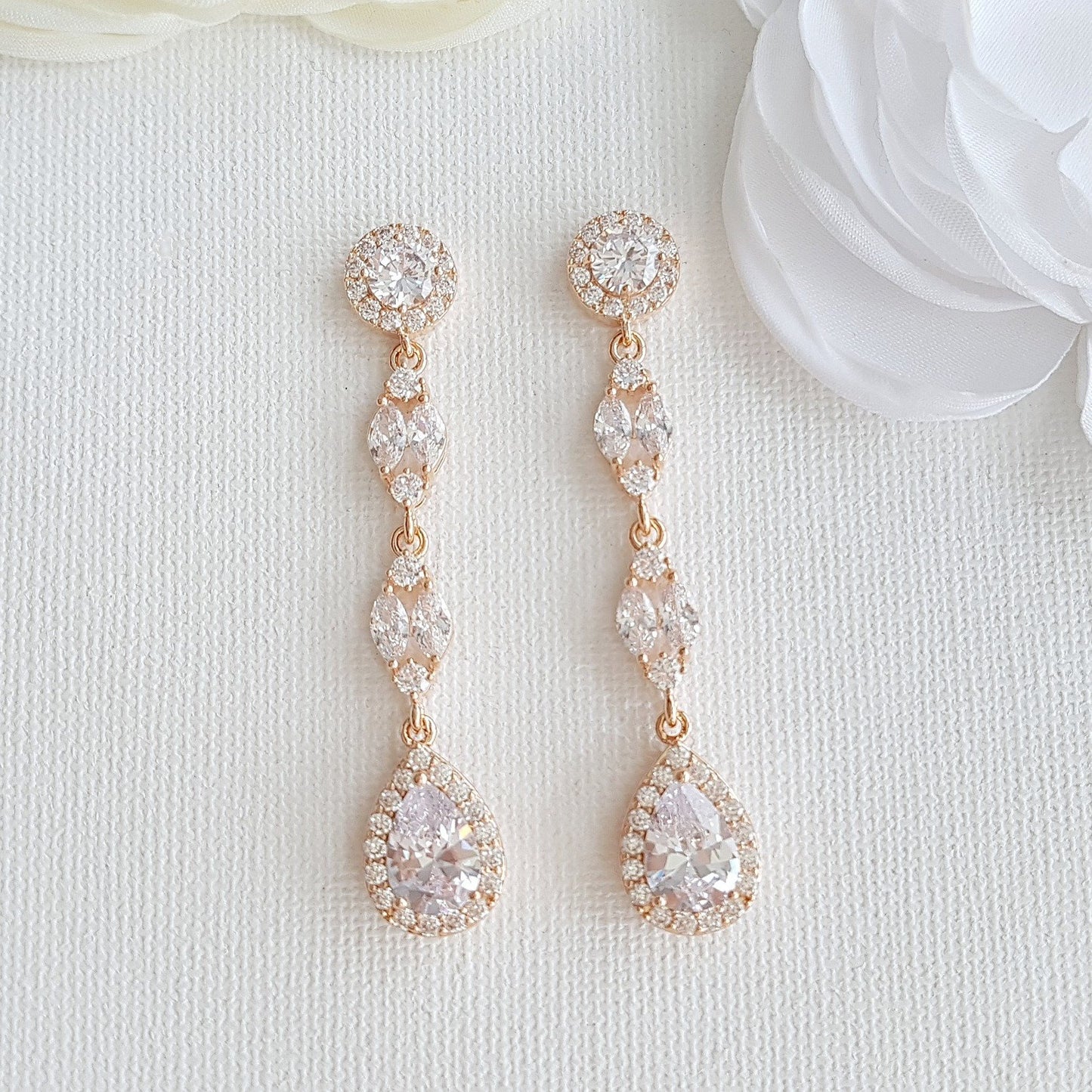 Rose Gold Long Earrings- Hayley - PoetryDesigns