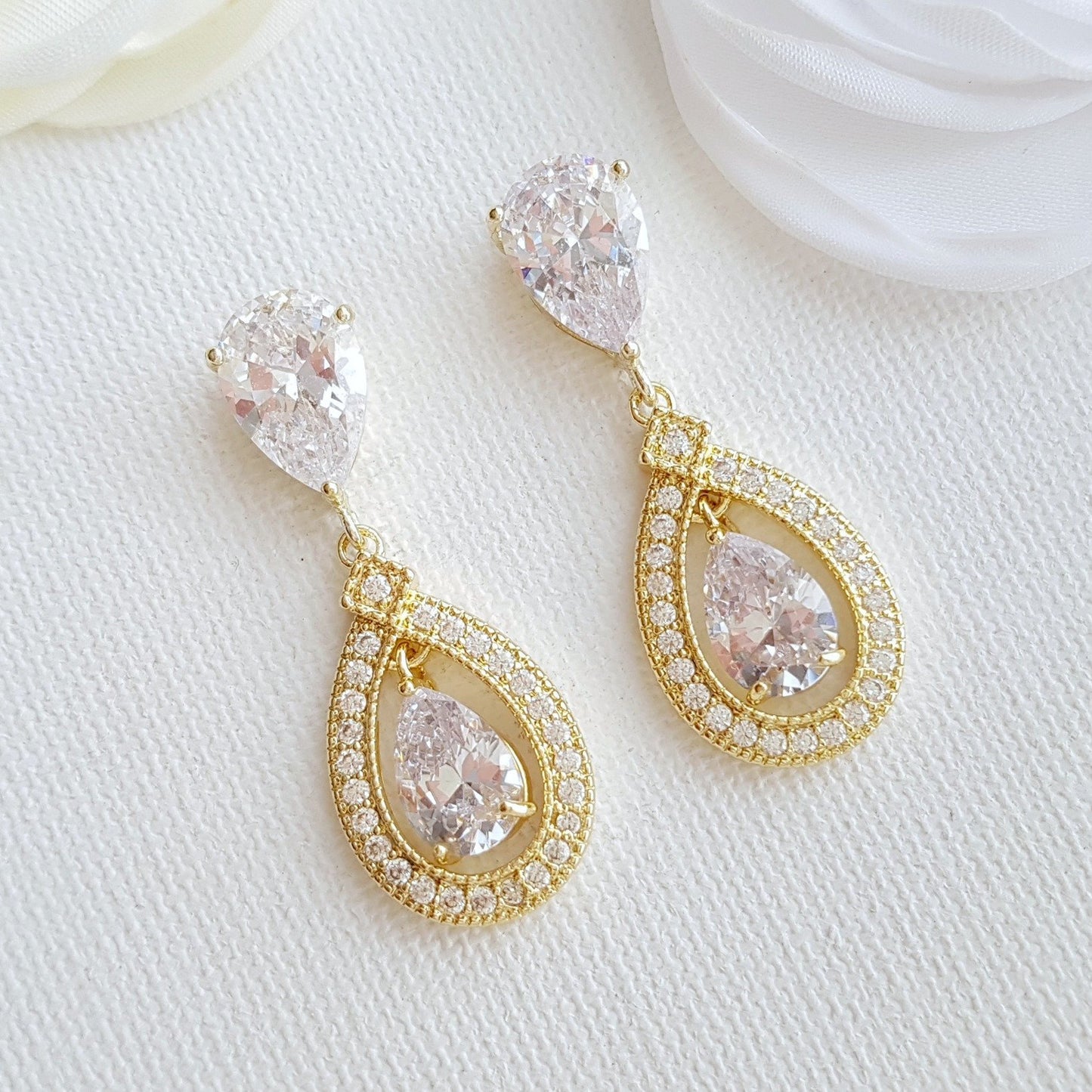 Gold Crystal Drop Earrings Weddings- Sarah - PoetryDesigns