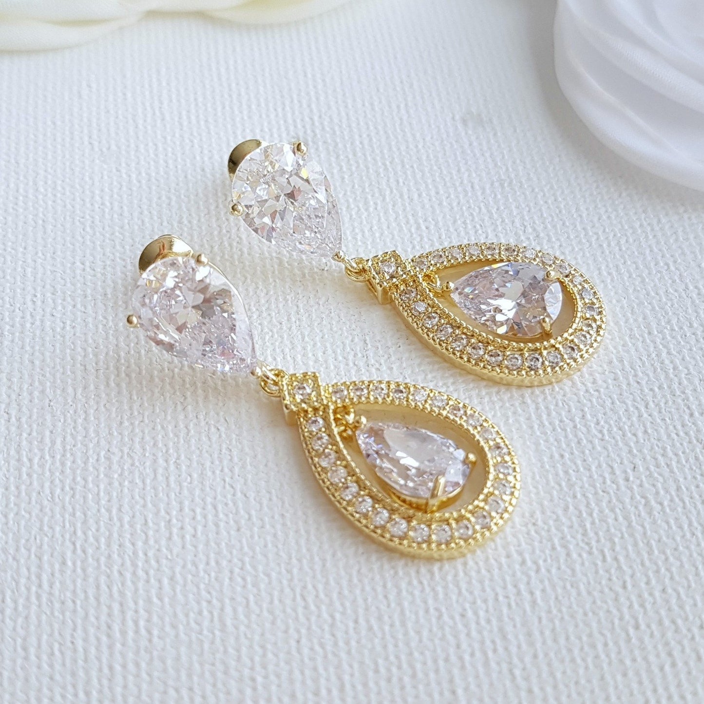 Gold Crystal Drop Earrings Weddings- Sarah - PoetryDesigns