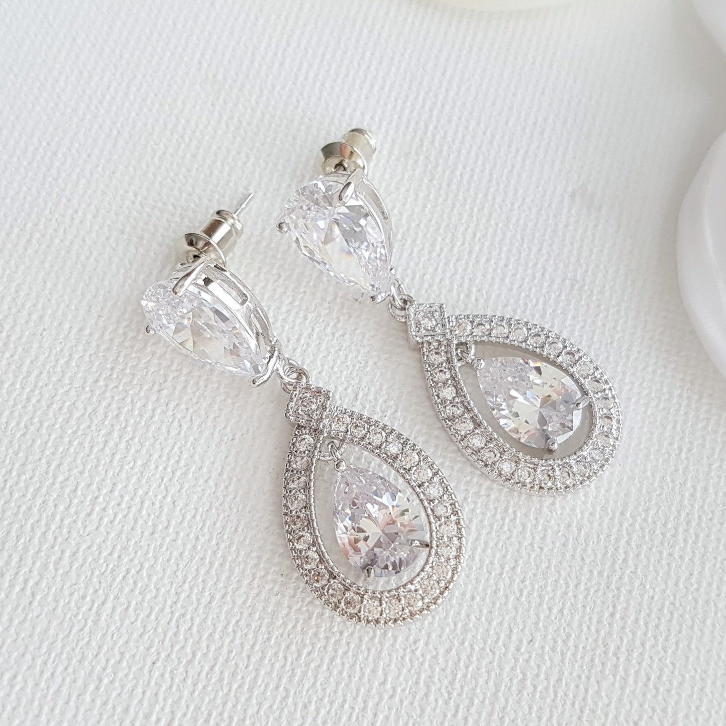 Silver Crystal Drop Bridal Earrings- Sarah - PoetryDesigns