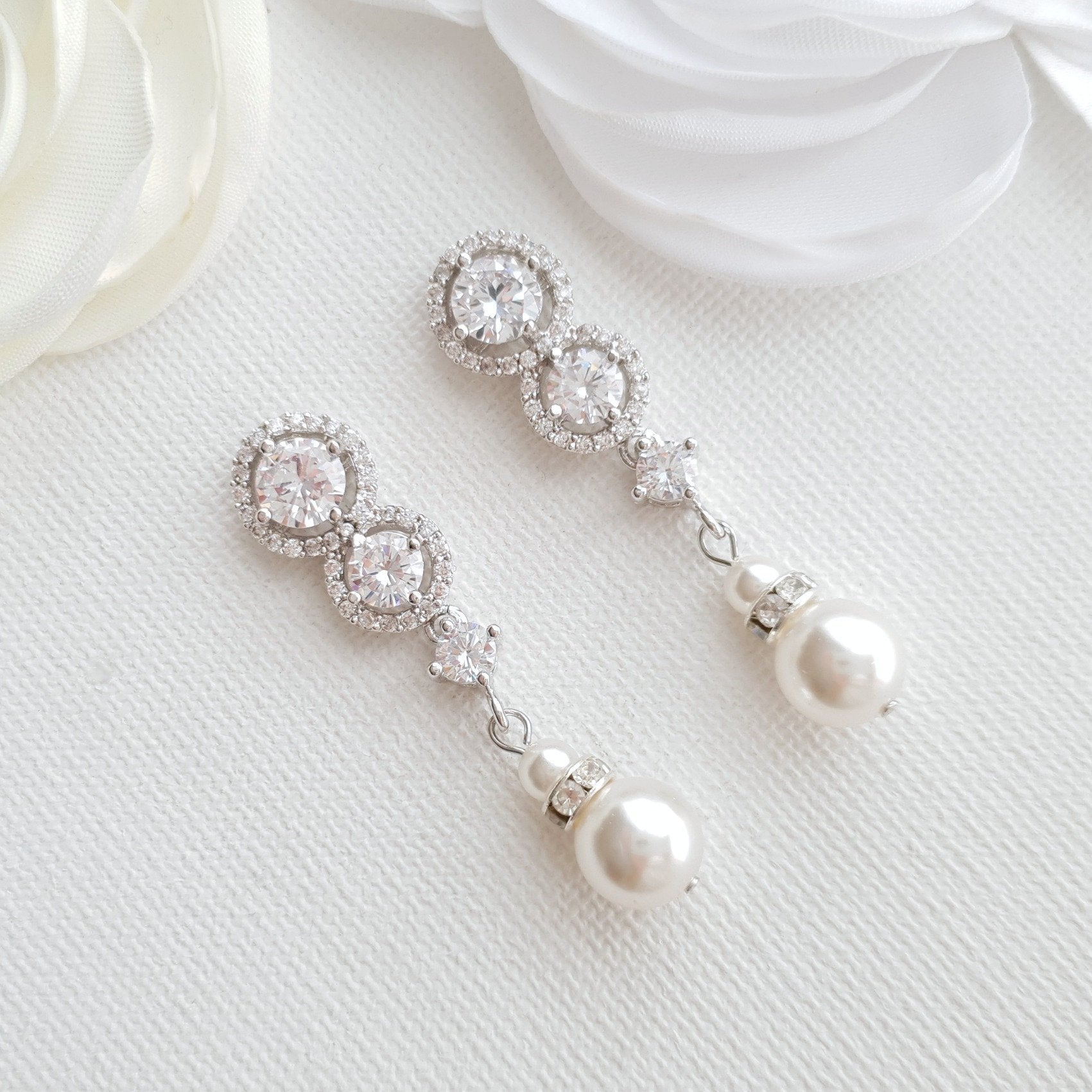 Swarovski Pearl Drop Bridal Earrings- Sarah - PoetryDesigns
