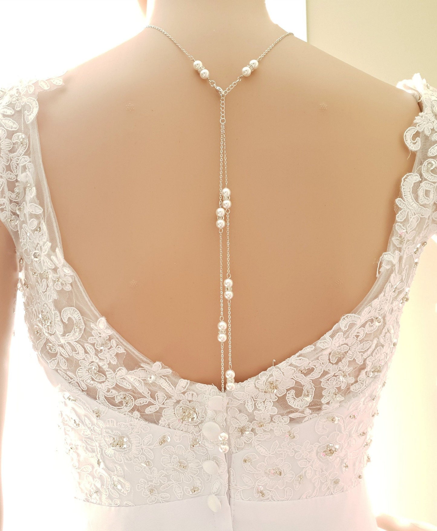 Pearl Backdrop Bridal Necklace In Gold- AVA - PoetryDesigns
