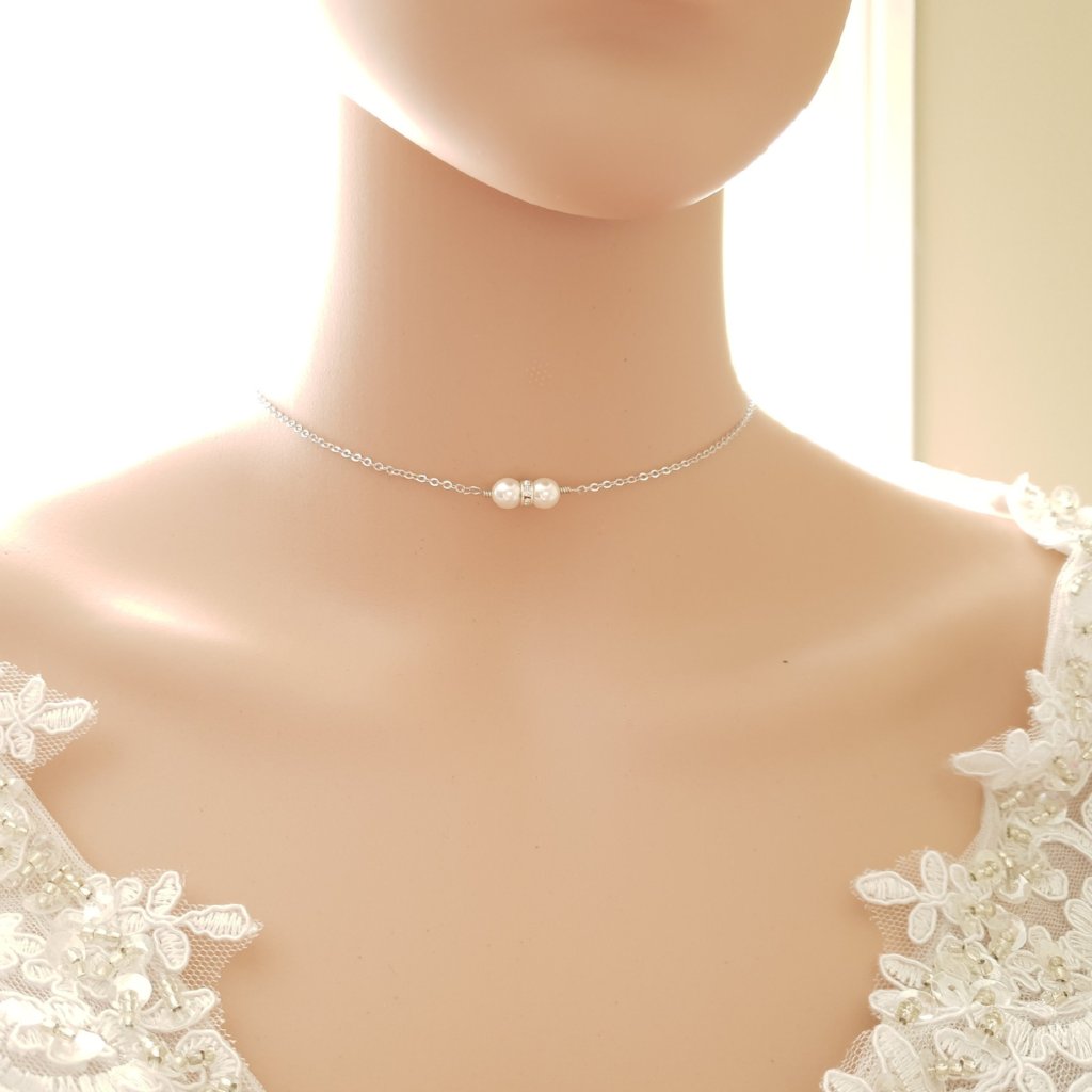 Pearl Backdrop Bridal Necklace In Gold- AVA - PoetryDesigns