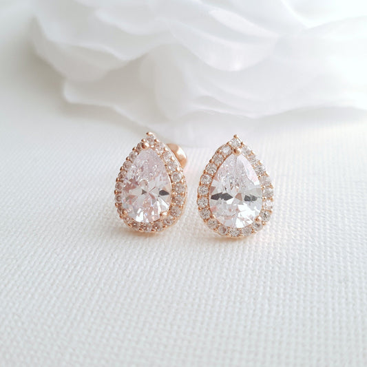 Rose Gold Teardrop Stud Earrings- Emma - PoetryDesigns