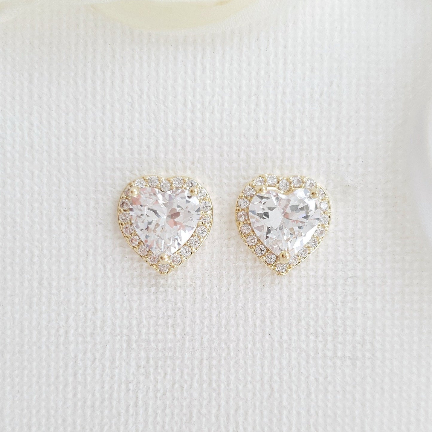Rose Gold Heart Stud Earrings -Diana - PoetryDesigns