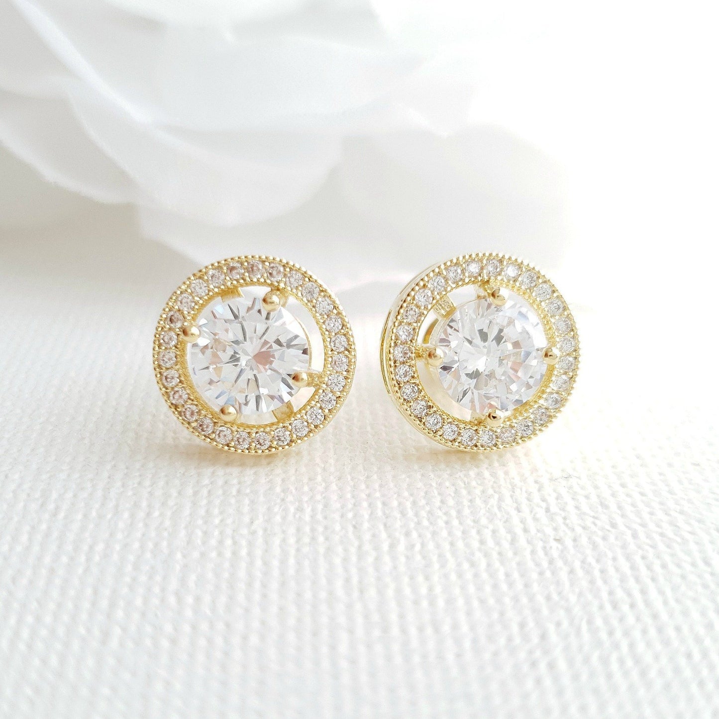 Rose Gold Round Stud Earrings- Denise - PoetryDesigns