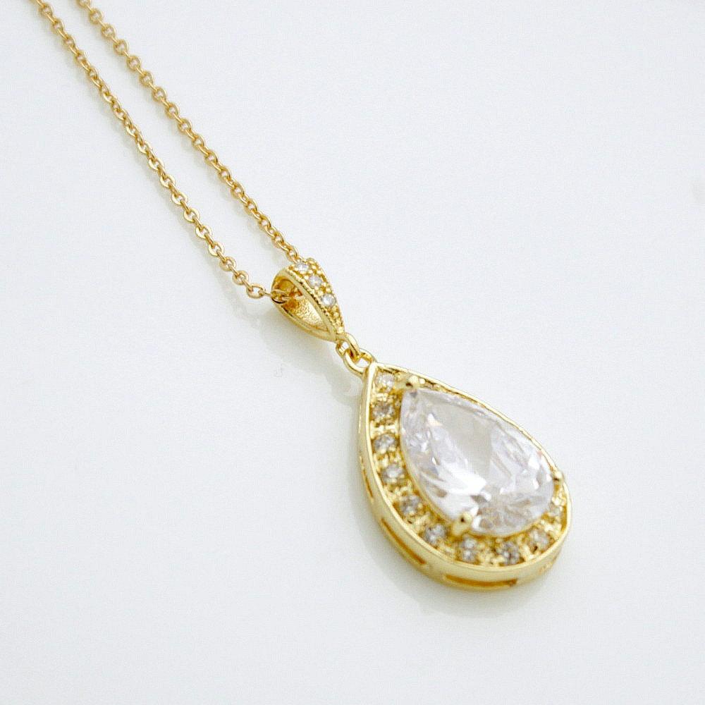 Silver Plated Teardrop Wedding Necklace for Bridesmaids and Brides-Evelyn - PoetryDesigns