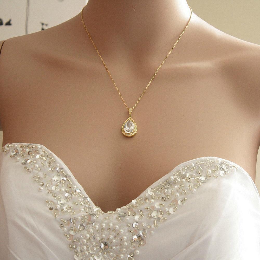 Silver Plated Teardrop Wedding Necklace for Bridesmaids and Brides-Evelyn - PoetryDesigns