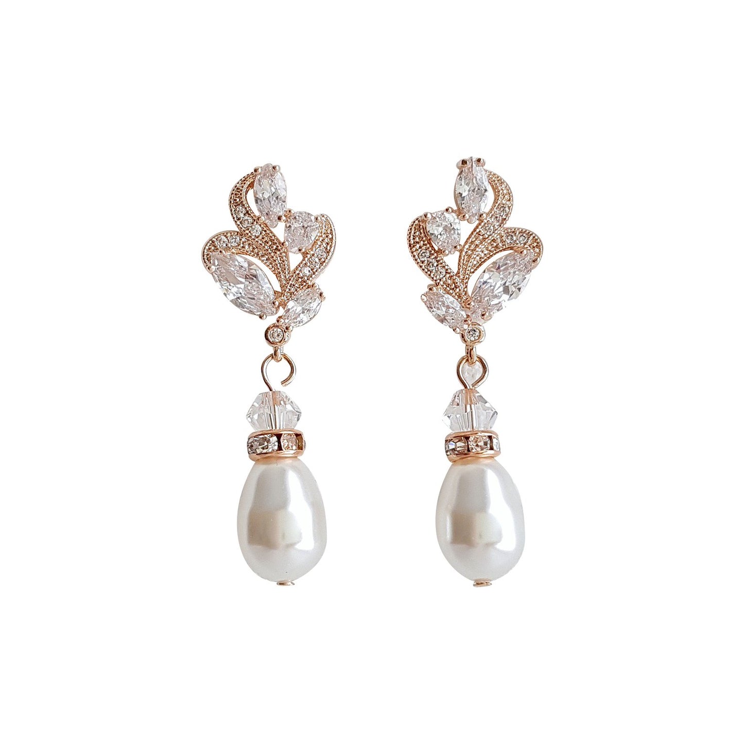 Teardrop Pearl Pendant Set in Silver for Weddings-Wavy