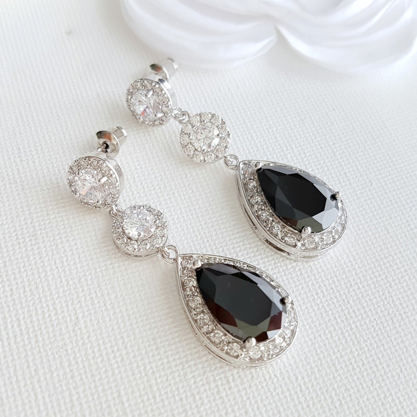 Long Black Drop Earrings- Zoe - PoetryDesigns