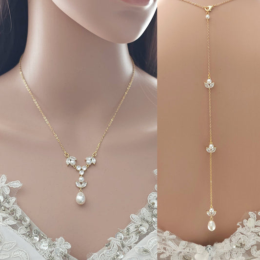 Detachable Pearl & CZ Backdrop Necklace-Leila