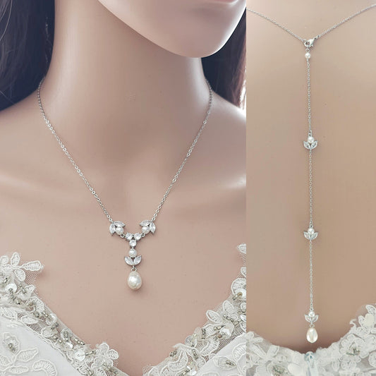 Delicate Back Necklace for Wedding Dress-Leila
