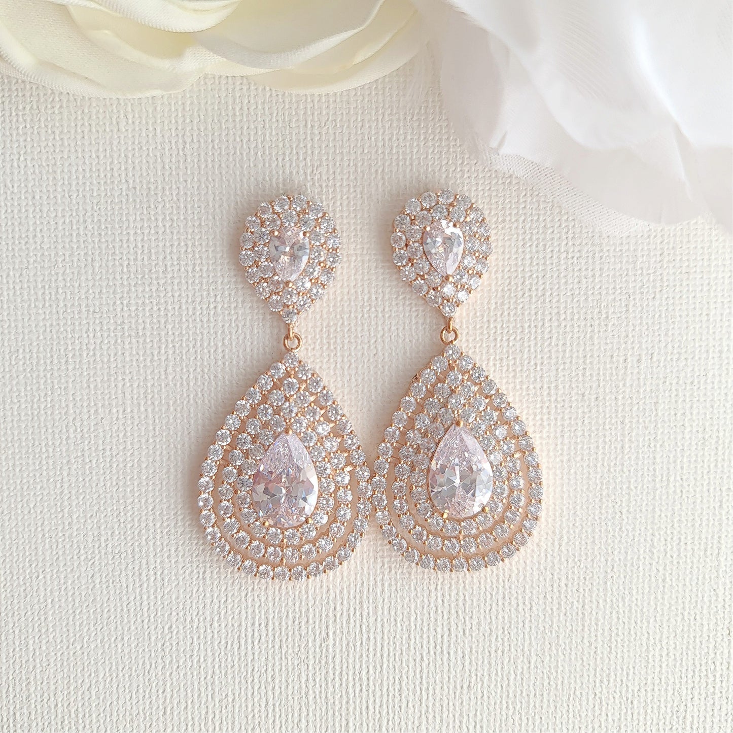 Boucles d'oreilles pendantes pour mariées Or rose-Etta 