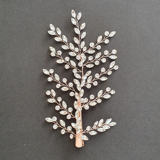 Rose Gold Crystal Hair Clip for Brides-Fern