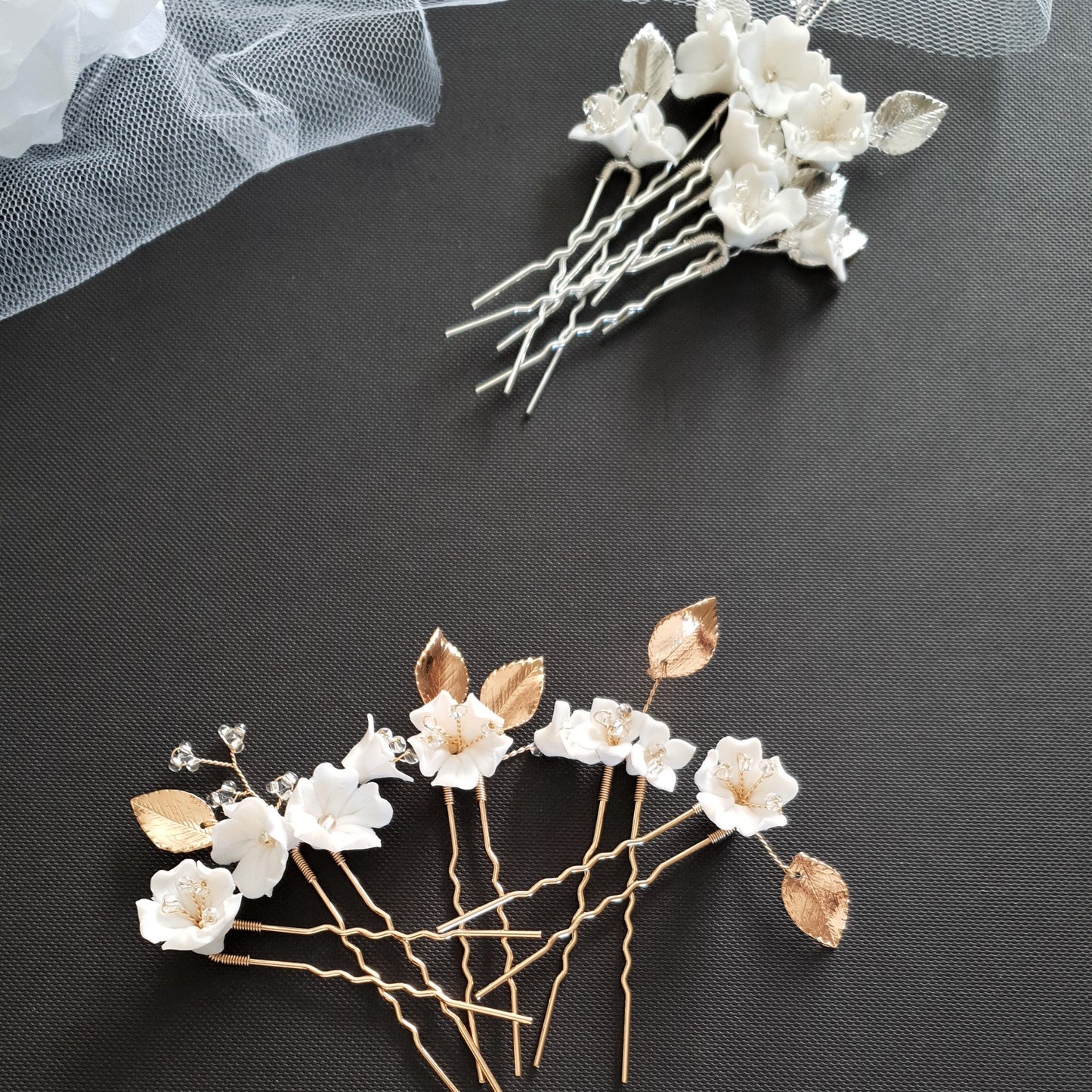 Épingles à cheveux de mariée serties de fleurs blanches-Magnolia