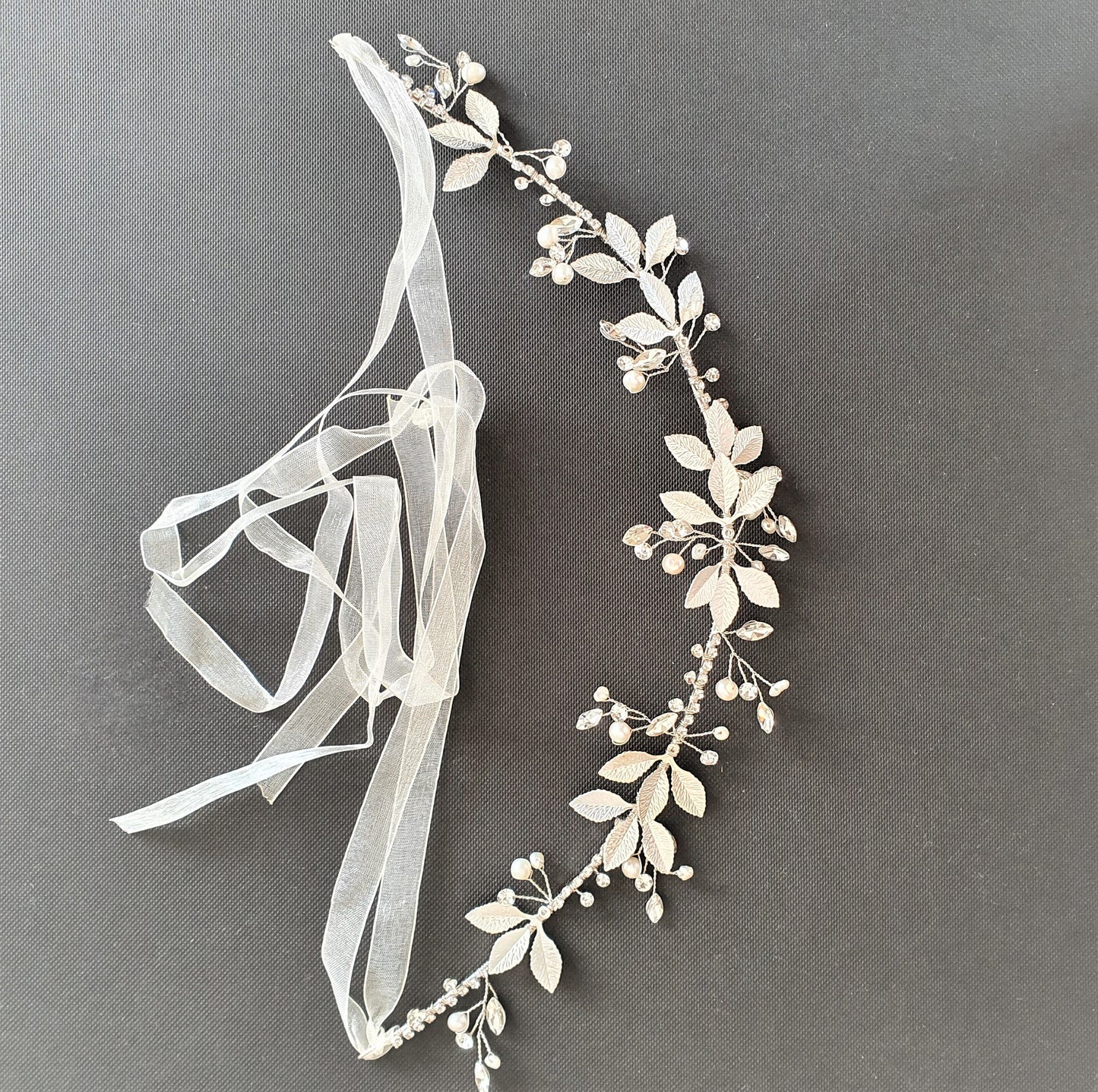 Leaf Bridal Headband with Pearl and Crystals-Violet