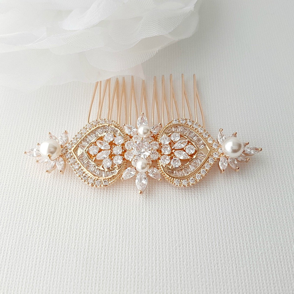Gold Hair Comb for Brides-Rosa