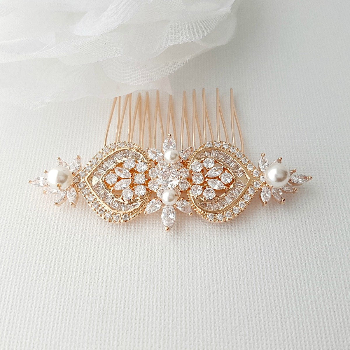 Rose Gold Wedding Hair Comb-Rosa