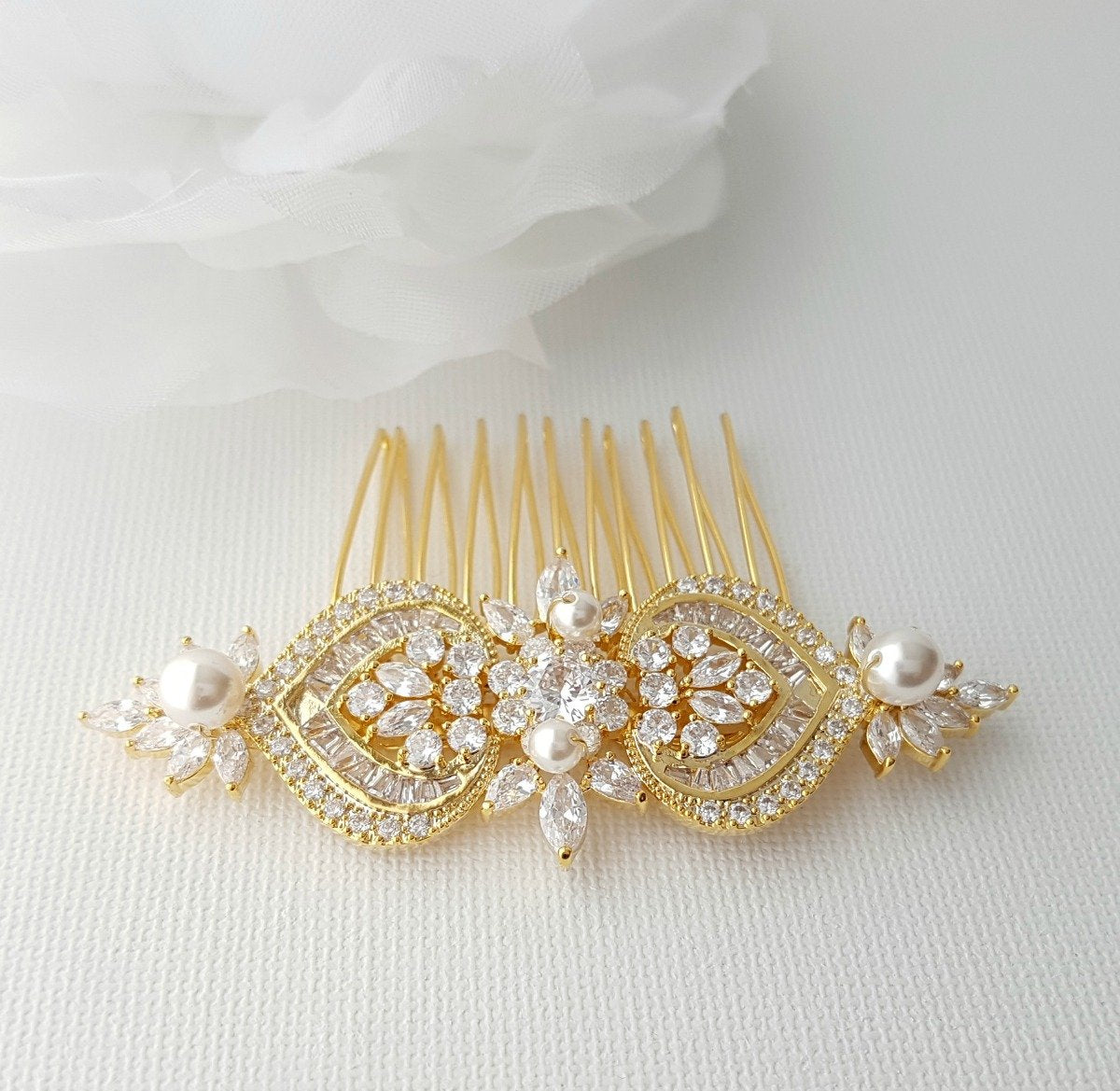 Gold Hair Comb for Brides-Rosa