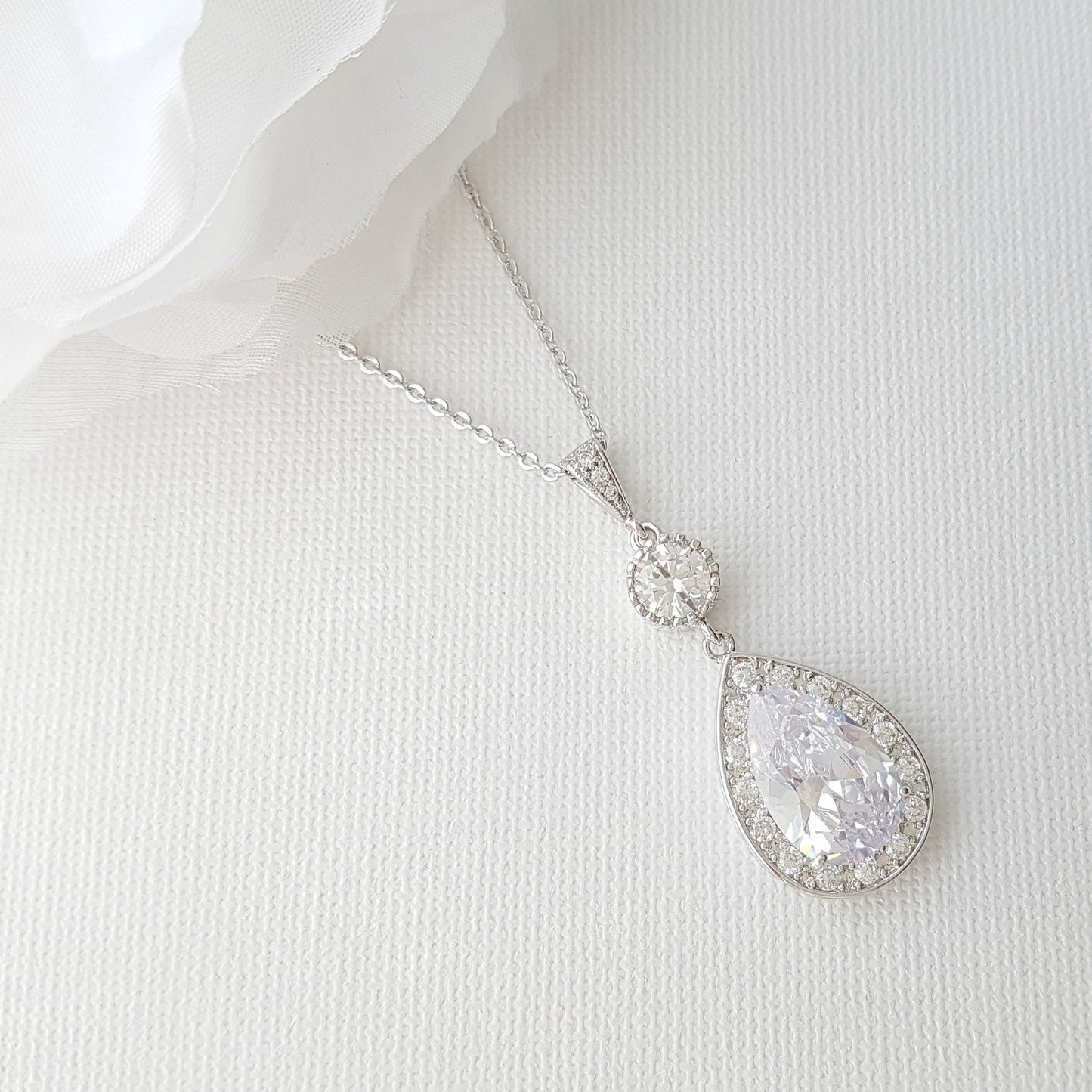 Round and Pear Shaped Drop Bridal Necklace-Evana