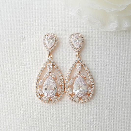 Pendientes de gota chapados en oro rosa para novias-Esther