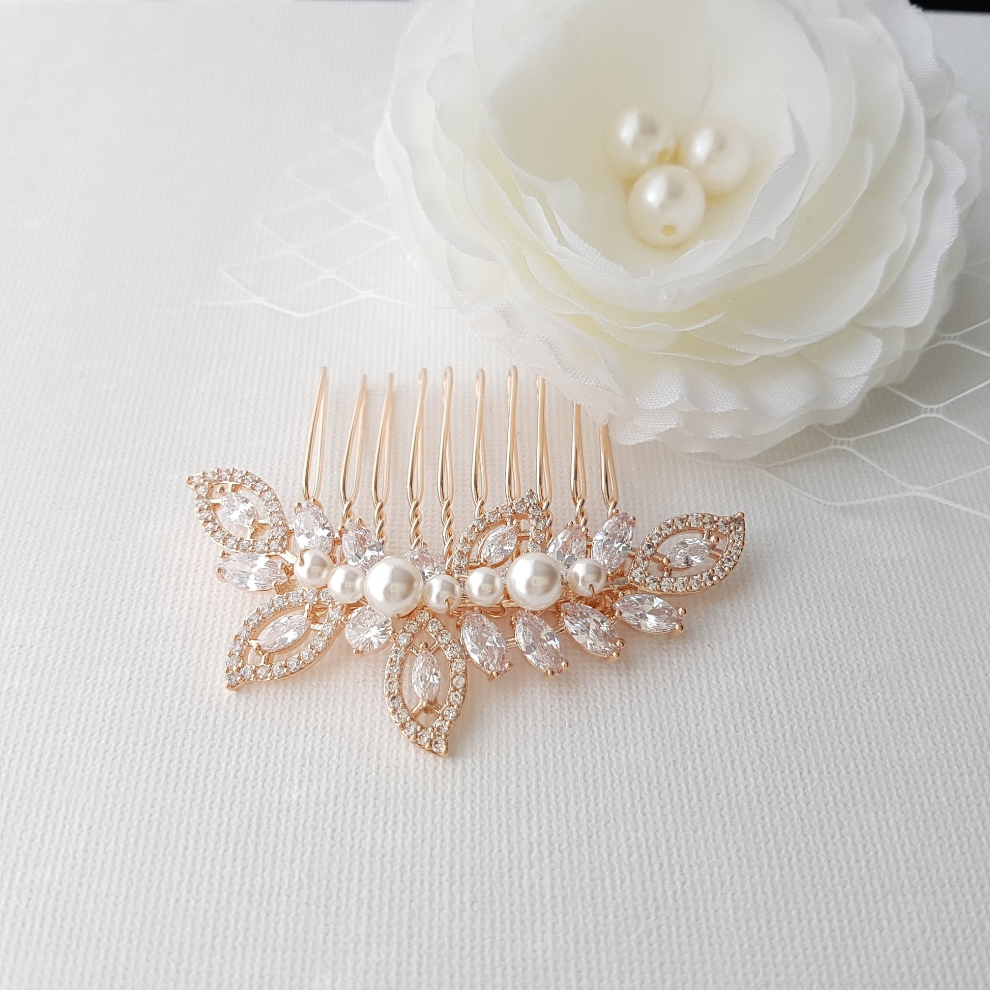 Rose Gold Wedding Hair Comb-Kerry - PoetryDesigns