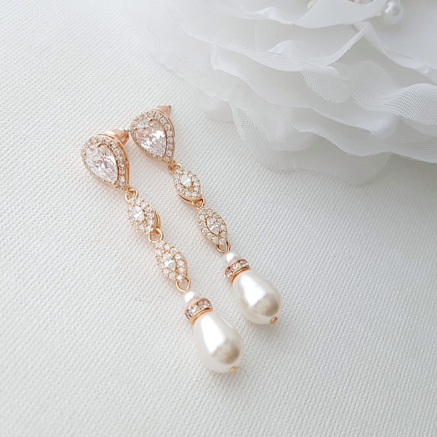 Slim Gold and Pearl Drop Earrings-Abby