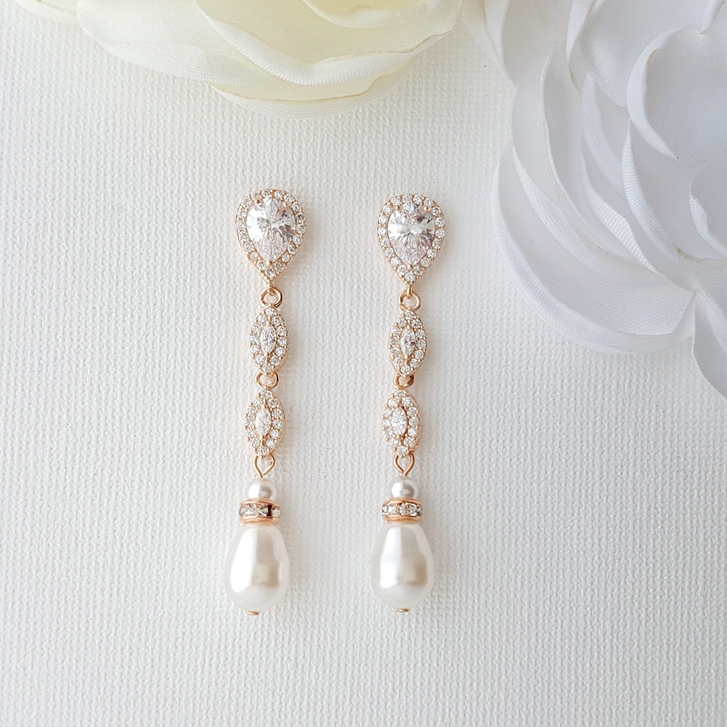 Slim Gold and Pearl Drop Earrings-Abby