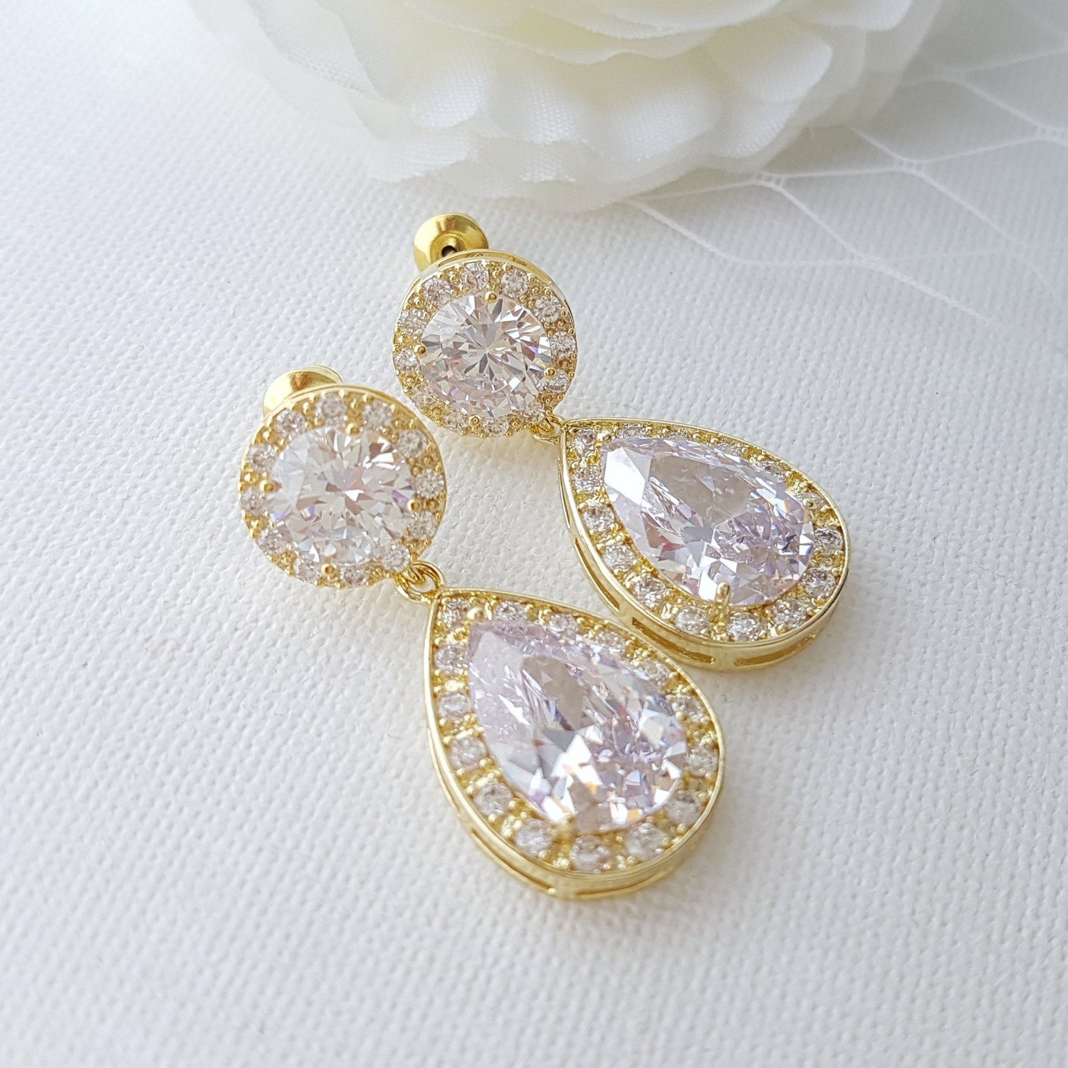 Rose Gold Wedding Earrings-Evita - PoetryDesigns