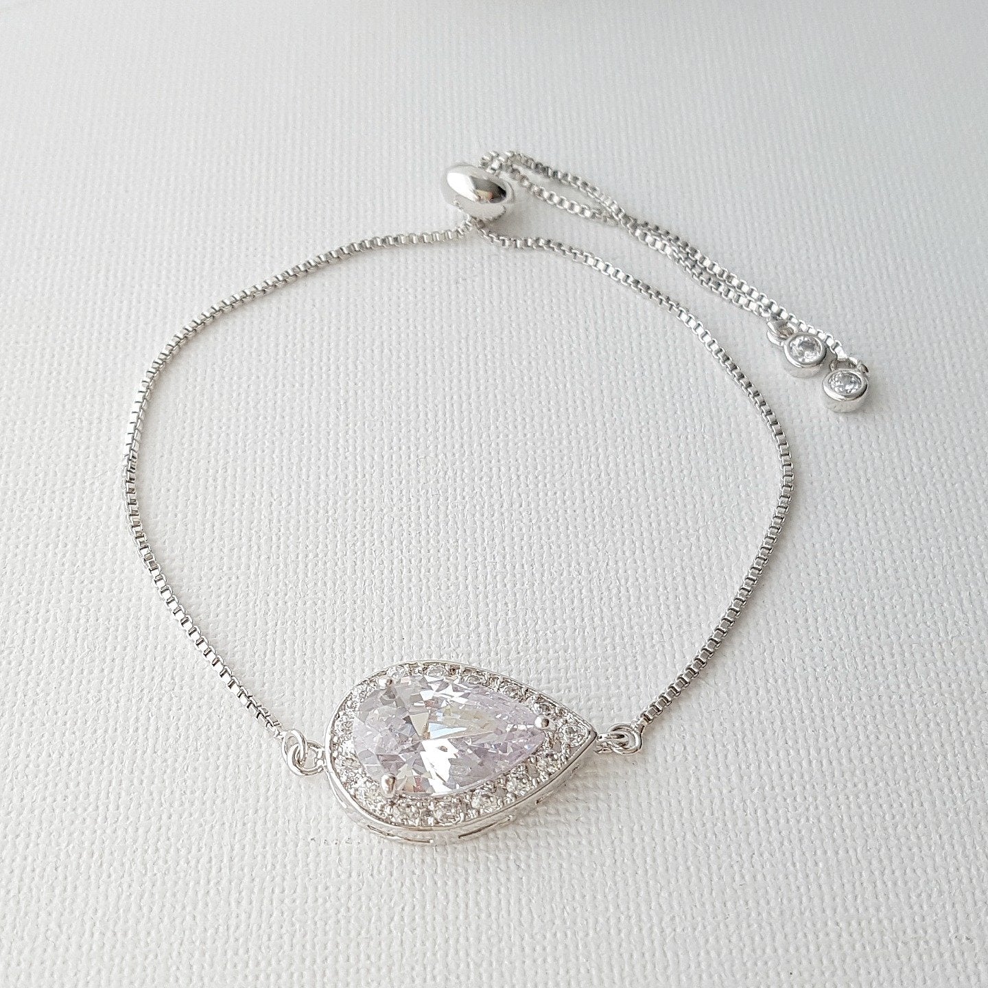 Simple Silver Bridesmaid Bracelet in Cubic Zirconia- Evelyn