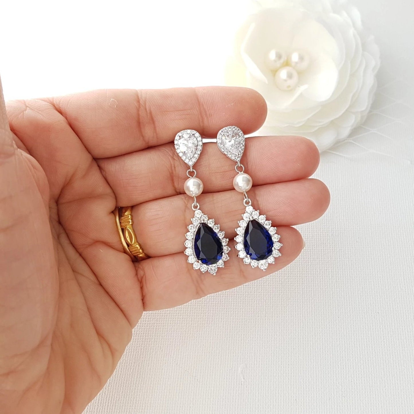 Sapphire Blue Crystal Earrings For Brides, and Bridesmaids- Poetry Designs