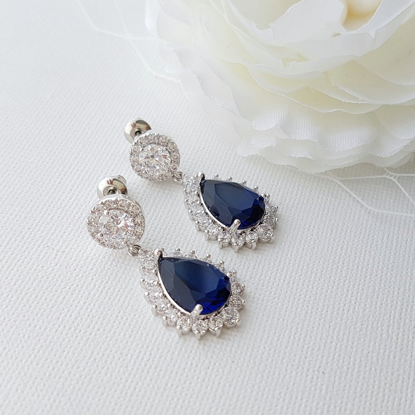 Blue Teardrop Earrings Rose Gold-Aoi - PoetryDesigns