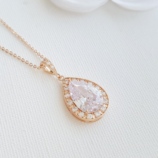 Collier pendentif en forme de larme en or rose pour mariées et demoiselles d'honneur - Evelyn