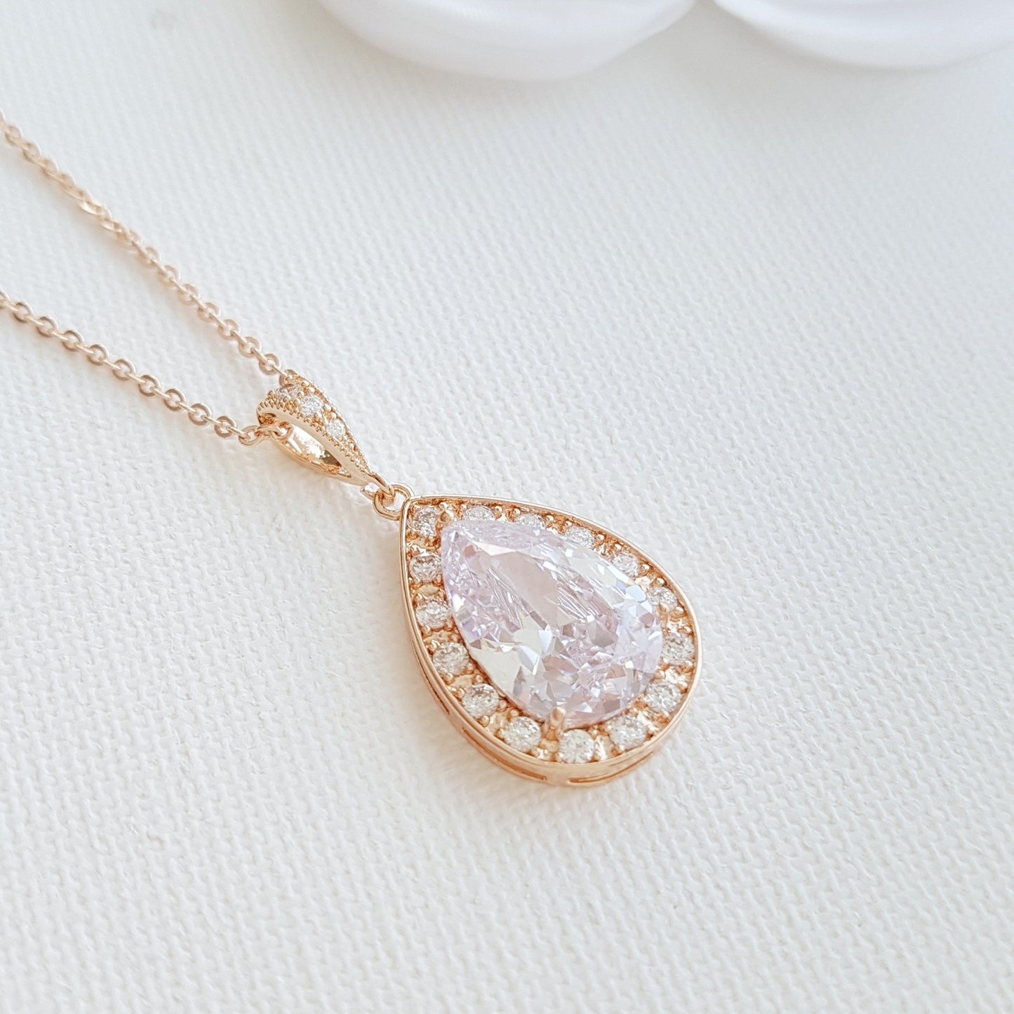 Teardrop Necklace in 14K Gold & Cubic Zirconia for Brides & Bridesmaids-Evelyn