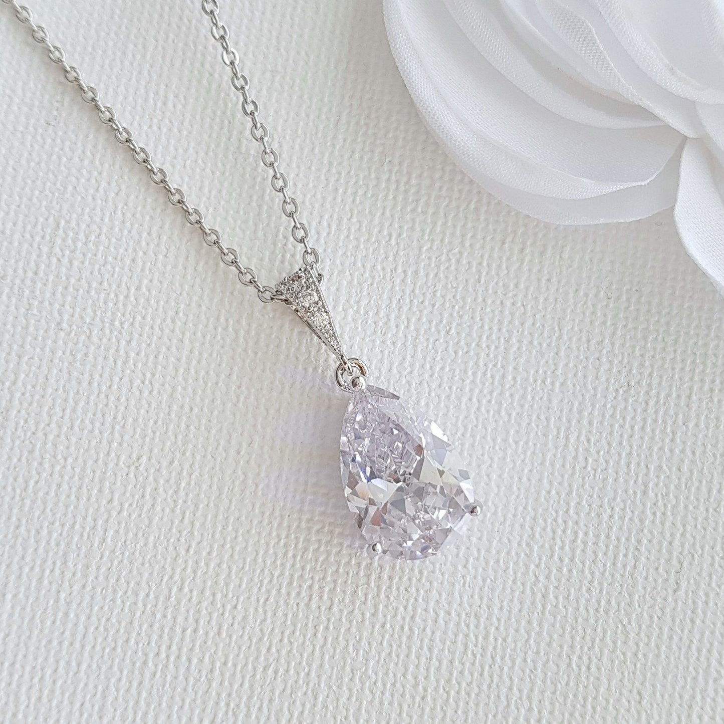CZ Crystal Necklace Pendant Set for Weddings- Poetry Designs