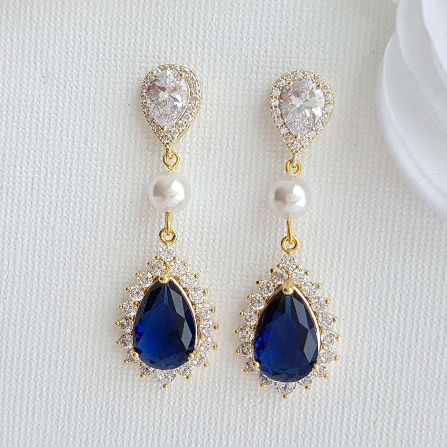 Blue Teardrop Crystal earrings- Poetry Designs