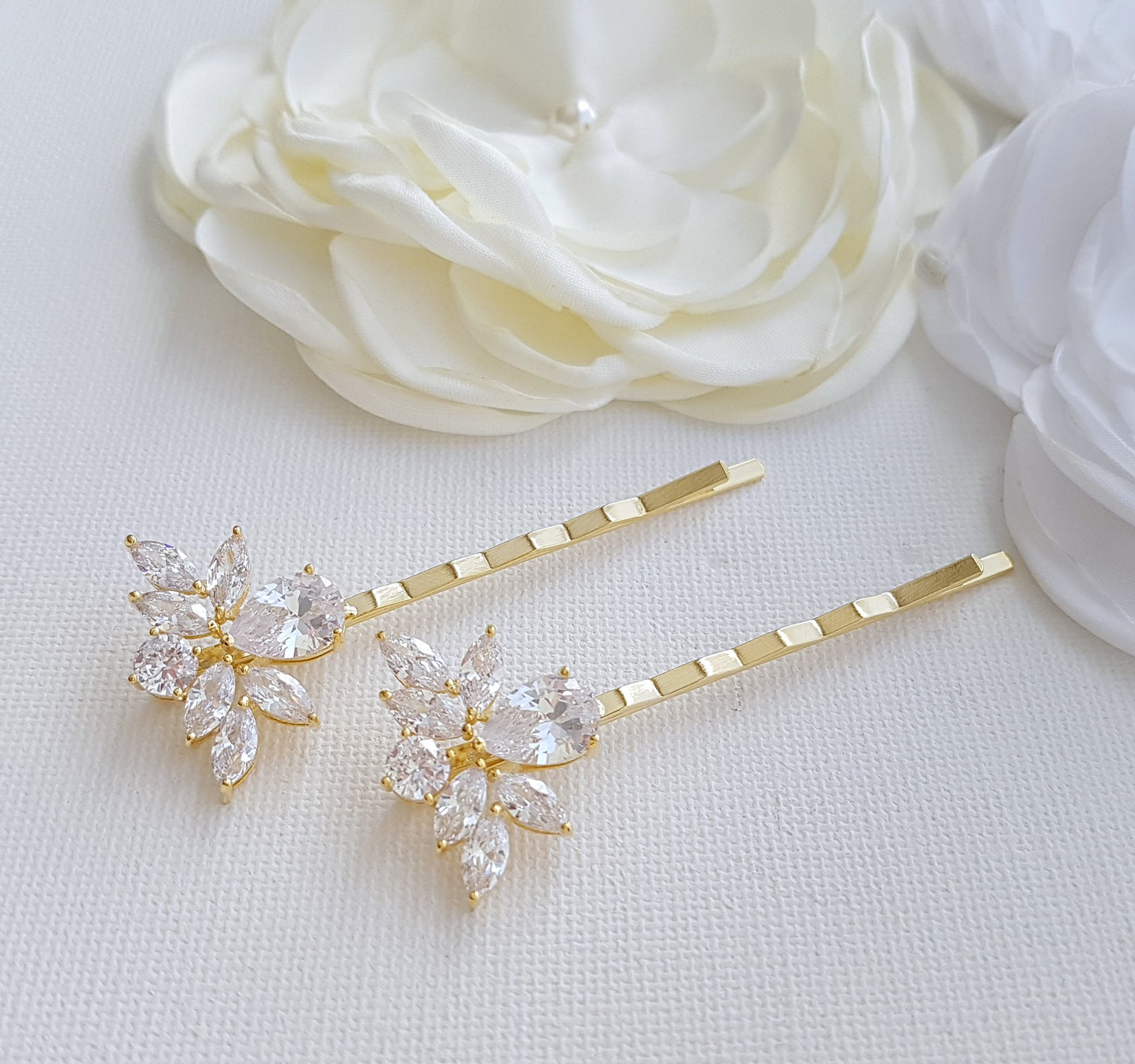 Bridal Hair Pins Crystal Pearl Silver-Nicole