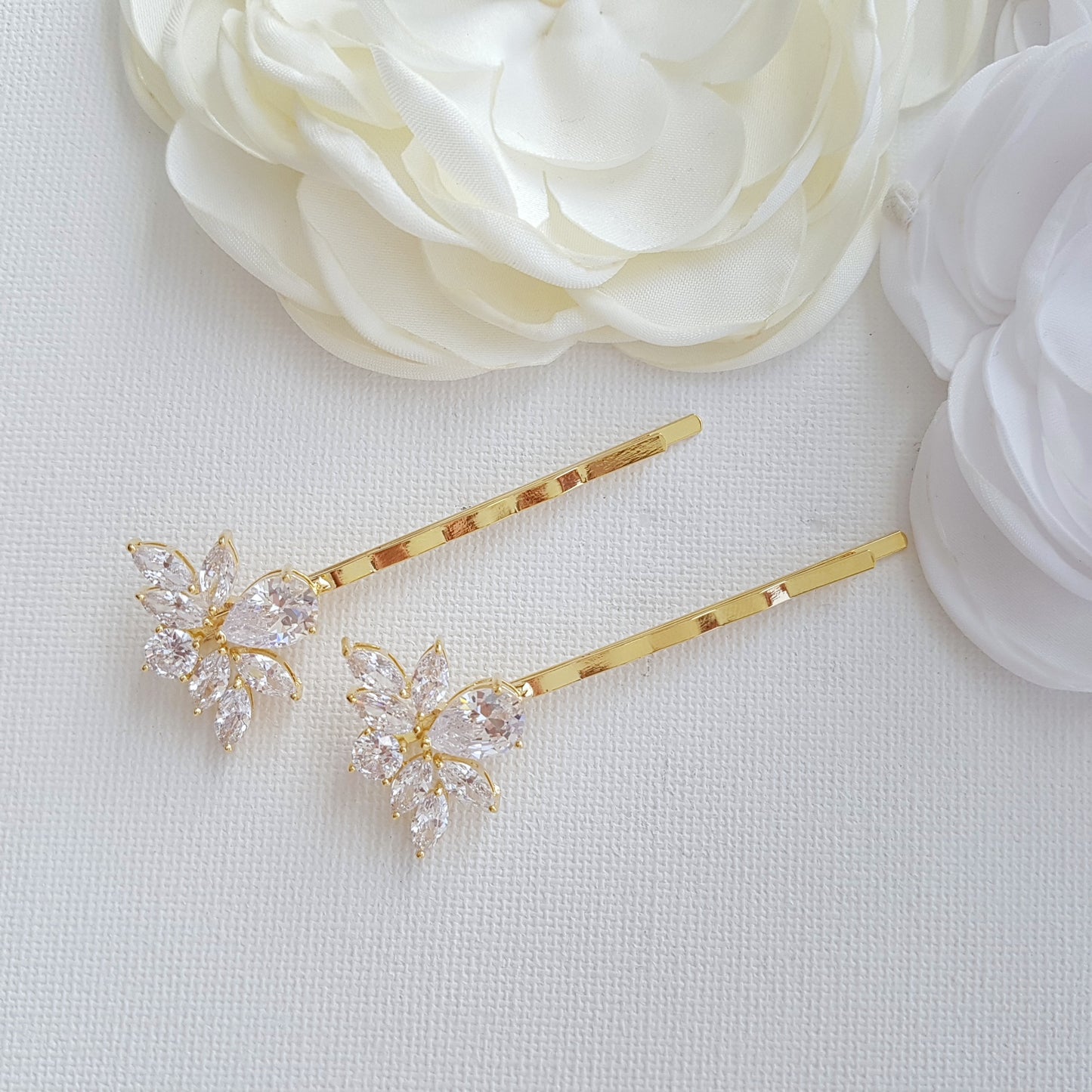 Bridal Hair Pins Crystal Pearl Silver-Nicole