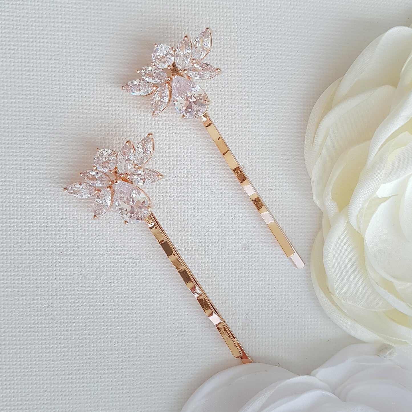 Bridal Hair Pins Crystal Pearl Silver-Nicole