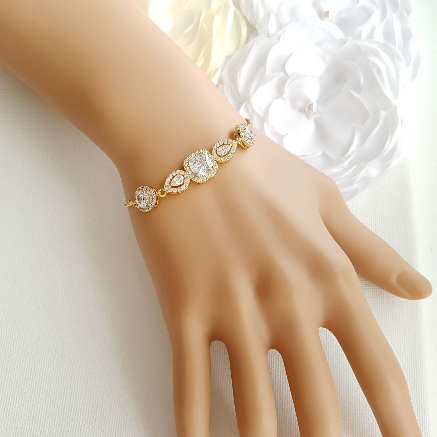 Gold & Crystal Bridal Bracelet- Gianna - PoetryDesigns