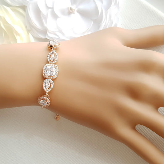 Gold & Crystal Bridal Bracelet- Gianna - PoetryDesigns