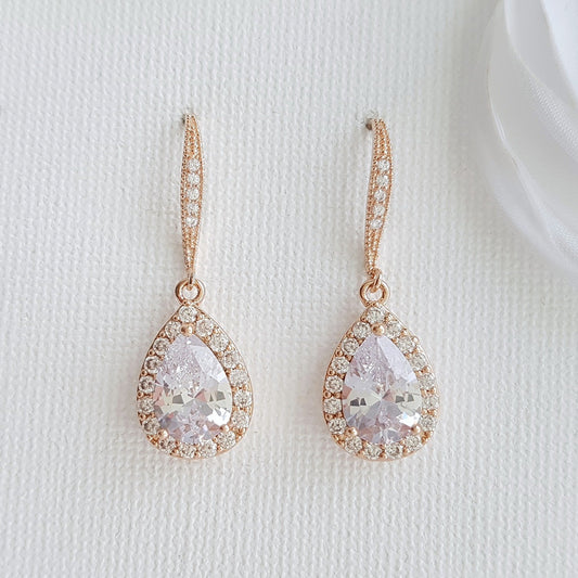 Crystal Dangle Earrings in Rose Gold-Emma - PoetryDesigns