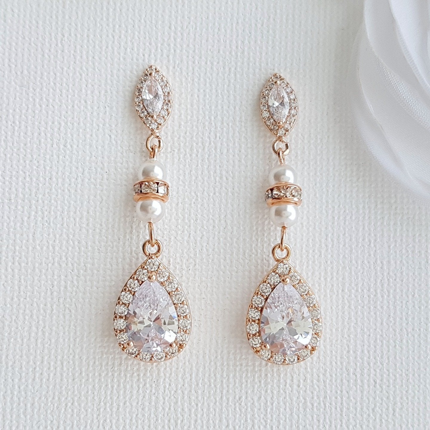 Gold and Pearl Wedding Drop Earrings-Ella - PoetryDesigns