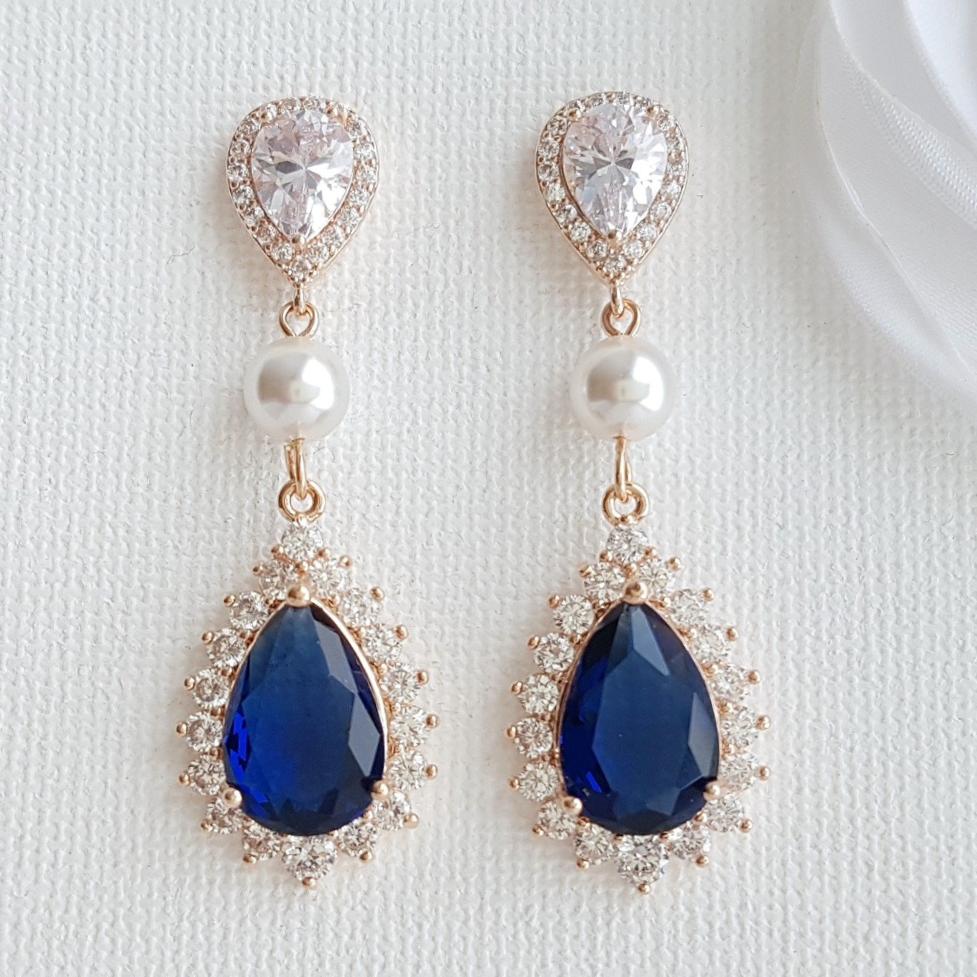 Rose gold blue drop earrings