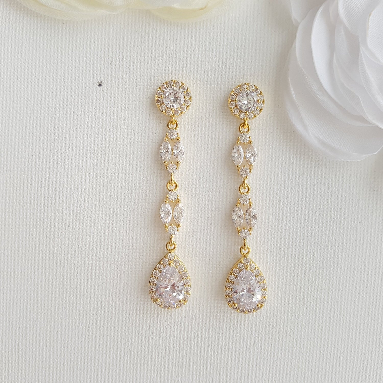 Rose Gold Long Earrings- Hayley - PoetryDesigns