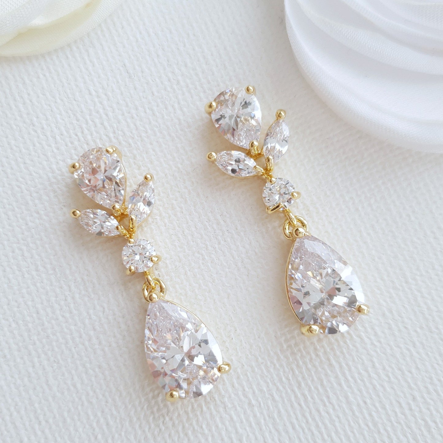 Dainty Wedding Earrings in Gold-Nicole